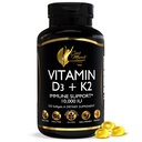 Cocó March N.M.D Vitamina D3+K2 10.000 UI - Suplemento de alta potência para mulheres e homens, suporte imunológico, saúde óssea e conjunta - Sem glúten, não-GMO, fornecimento de 4 meses, 250 mcg D3, 180 mcg de vitamina K2