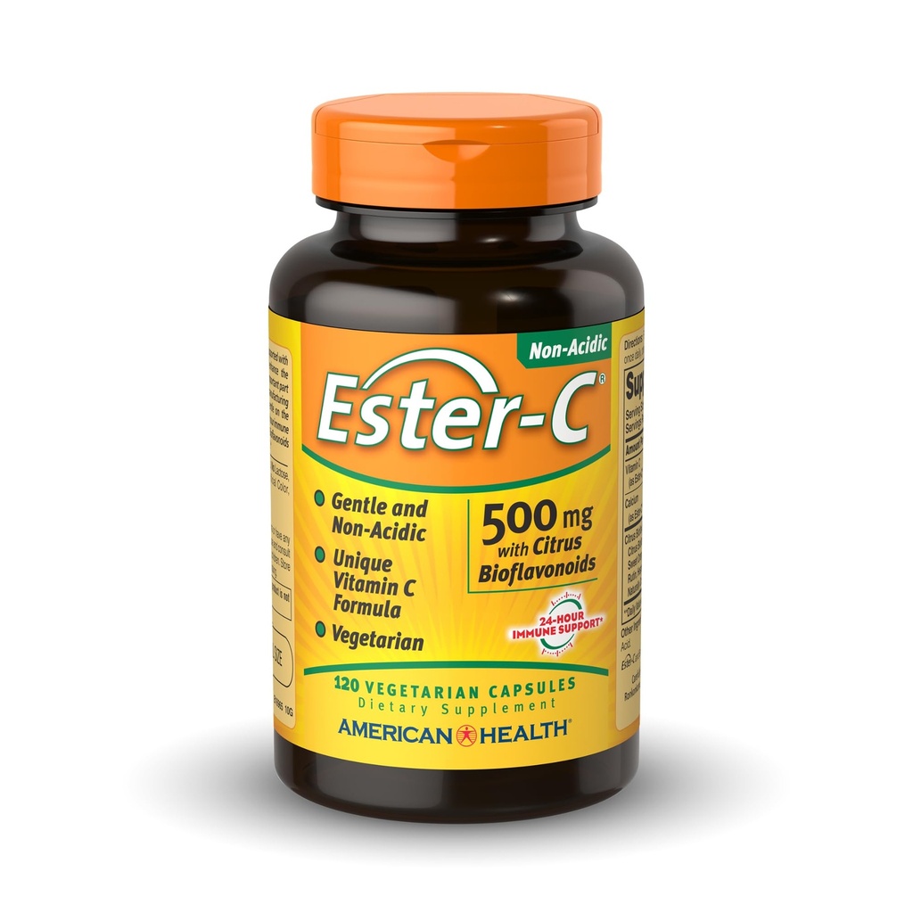 American Health Ester-C 500 mg com Citrus Bioflavonoids - 120 Cápsulas Vegetarianas - Suporte Imune 24 horas - Não-GMO, Vegan, Gluten Free - 60 Servings