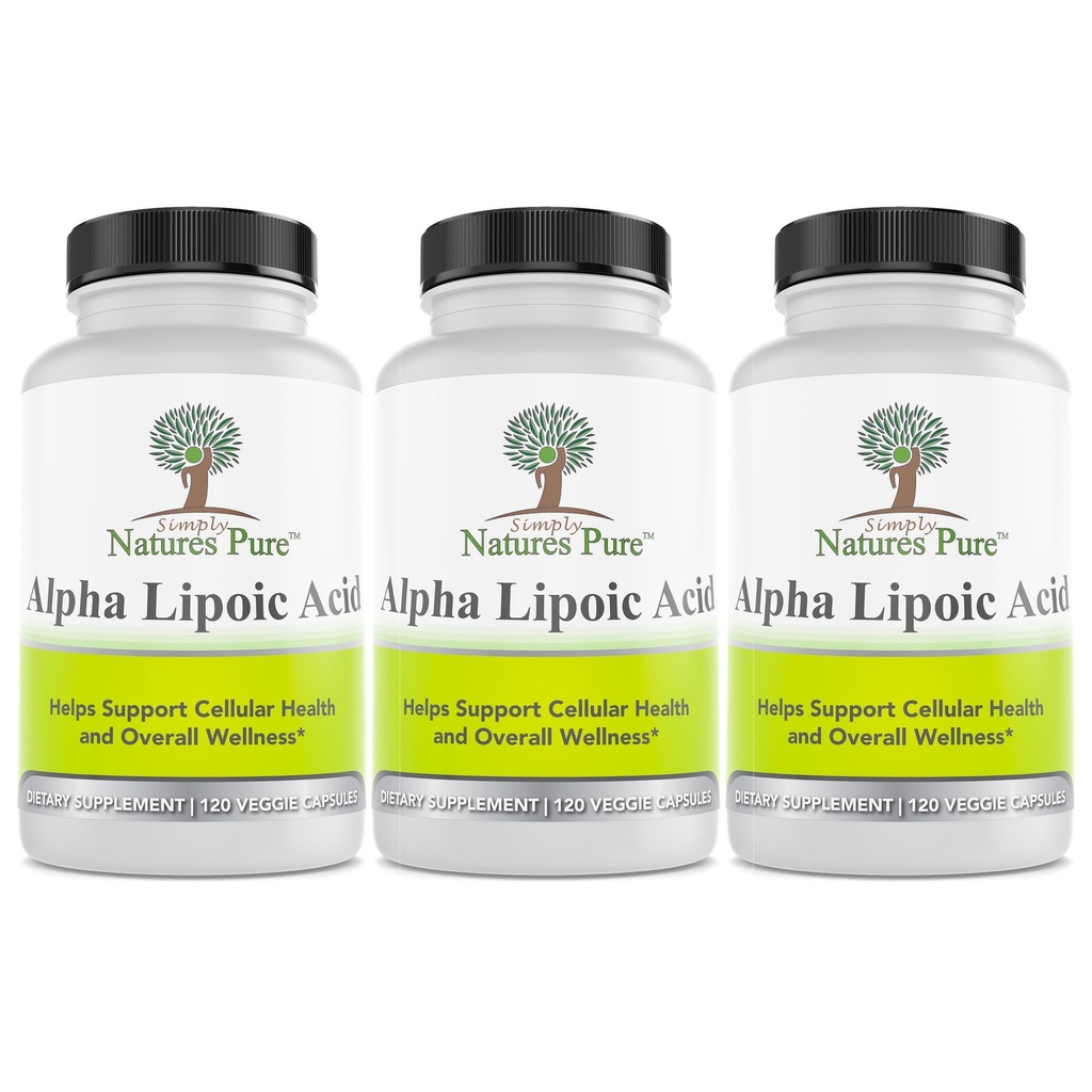 Simplesmente Natureza Pure Alpha Lipoic Acid 600mg 360 Veggie Cápsulas, Não-GMO Ácido Tioctico 12 Mês Fornecimento