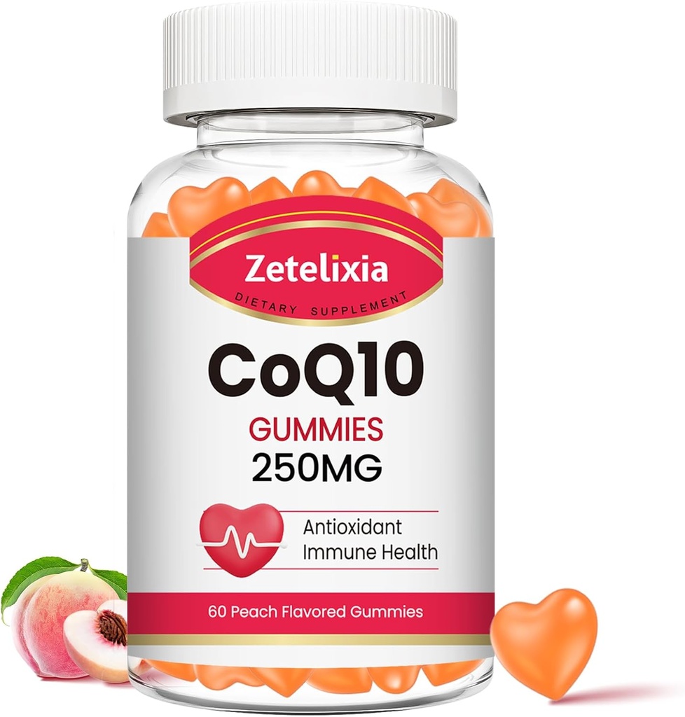 CoQ10 Gummies, 5X melhor absorção Coenzima Q10 para energia celular e suporte antioxidante, 60 pastilhas de pêssego