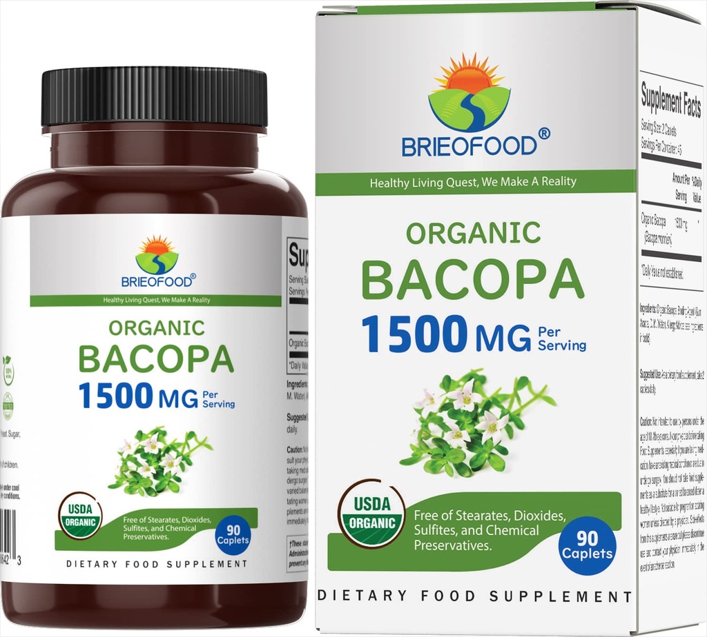 Brieofood Organic Bacopa 1500mg, 45 Servings, Vegetarian, Gluten Free, 90...