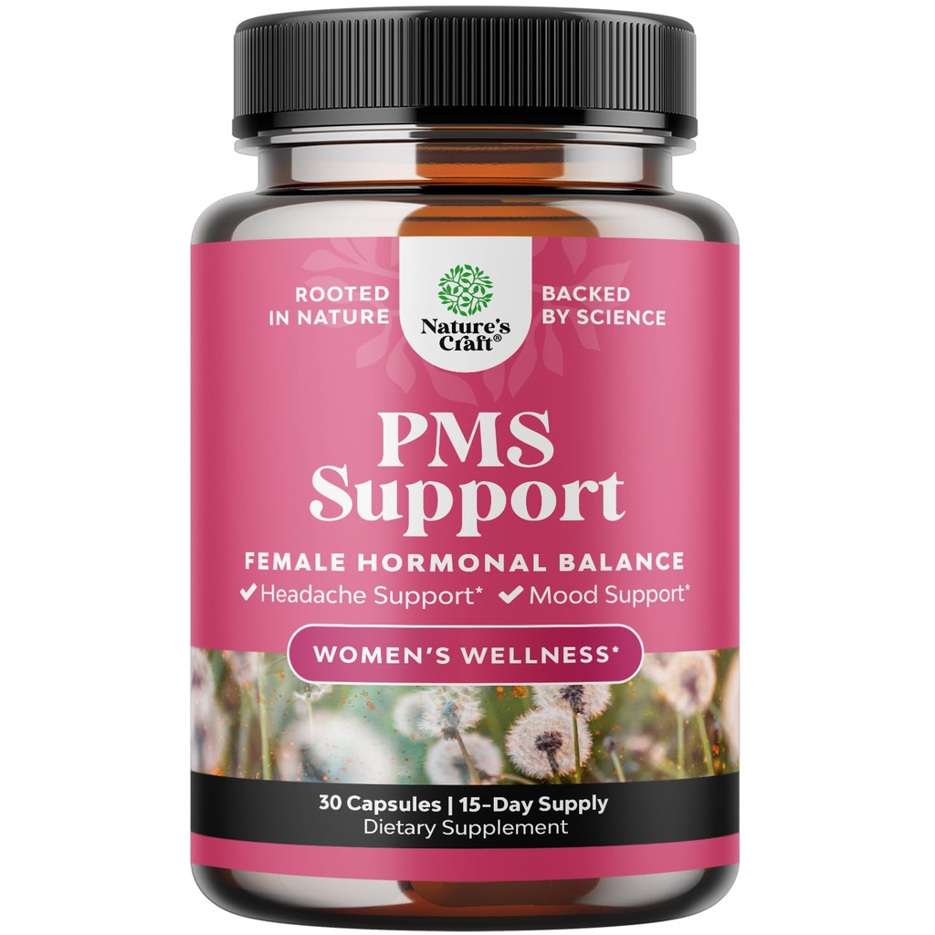Suplemento de apoio PMS para mulheres – Equilíbrio Hormônio para Mulheres & Facilidade Menstrual com DIM, Chasteberry, Black Cohosh & Ashwagandha - para Cães Período Fácil, Loteamento de Menopausa, Mood Swing – 30 Ct