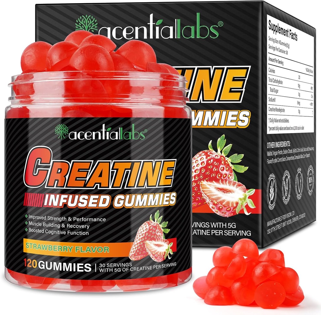 Creatina gomas Mona-hidratadas para homens Crescimento muscular, Açúcar grátis - Melhorar a força e desempenho, Suplementos em massa Creatina - Gummies pré-treino - 120pcs