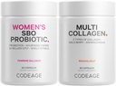 Codeage Multi Collagen Protein Cápsulas e Probióticos para Mulheres Bundle Pílulas Multi Collagen, Tipos de Colágeno I, II, II, V & X, 90 Contagem de Prebióticos & Probióticos para Mulheres - Soy & Dairy Livre, 60 Contagem