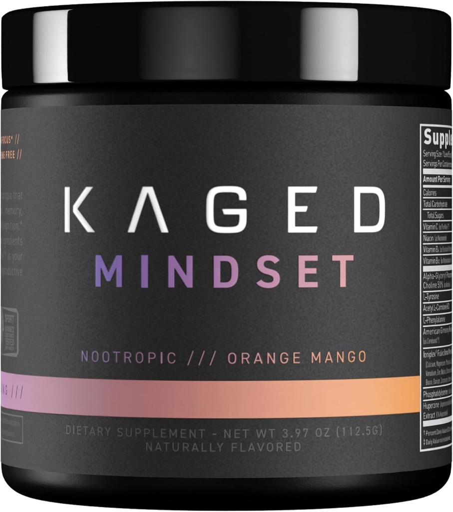 Kaged Nootropic Formula, Mindset, Focus and Productivity Supplement, Estimulante Livre, Melhora a Memória, Humor, Clareza, 30 Servings