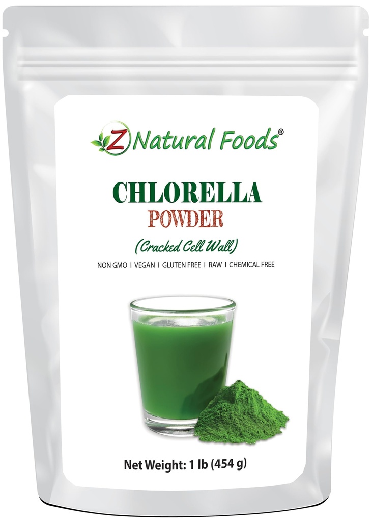 Z Alimentos naturais chlorela em pó, Célula rachada proteína vegetal da parede, Blue Green Algae Superfood em pó, Perfeito para smoothies, Bebidas, Receitas, Raw, Não OGM, Glúten livre, Vegan, 1 lb