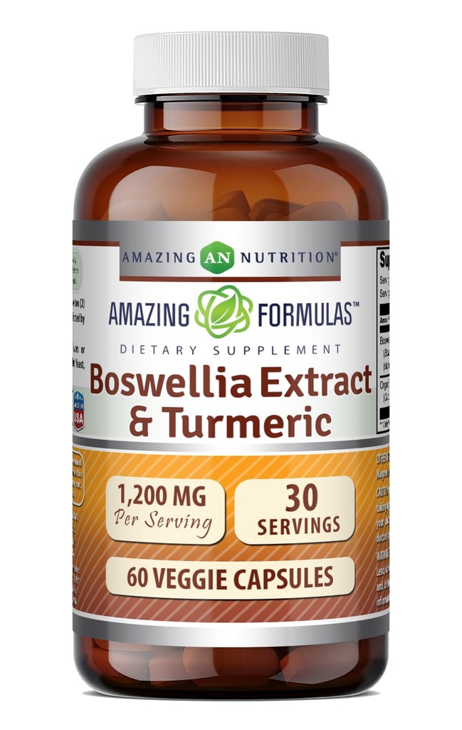 Fórmulas surpreendentes Extrato de Boswellia e suplemento de açafrão, 1200 Mg por serviço, 60 Cápsulas Veggie, Não-GMO, Gluten Free, Made in USA