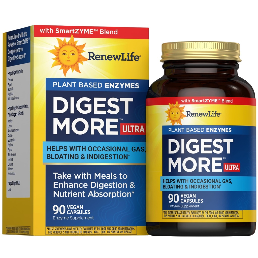 Renew Life Adult DigestMais Enzimas Ultra - Fórmula de Enzima Digestiva Baseada em Plantas para Homens e Mulheres - 90 Cápsulas Vegetarianas