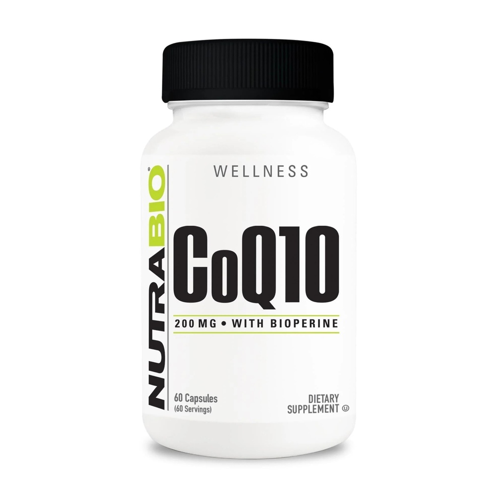NutraBio CoQ10 Suplemento dietético com Bioperine, Função cardíaca saudável e Produção de Energia Celular, 200mg - 60 Cápsulas