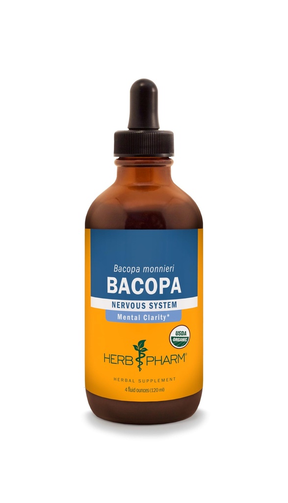 Herb Pharm certificado Bacopa orgânico extrato líquido para suporte ao cérebro - 4 Onça
