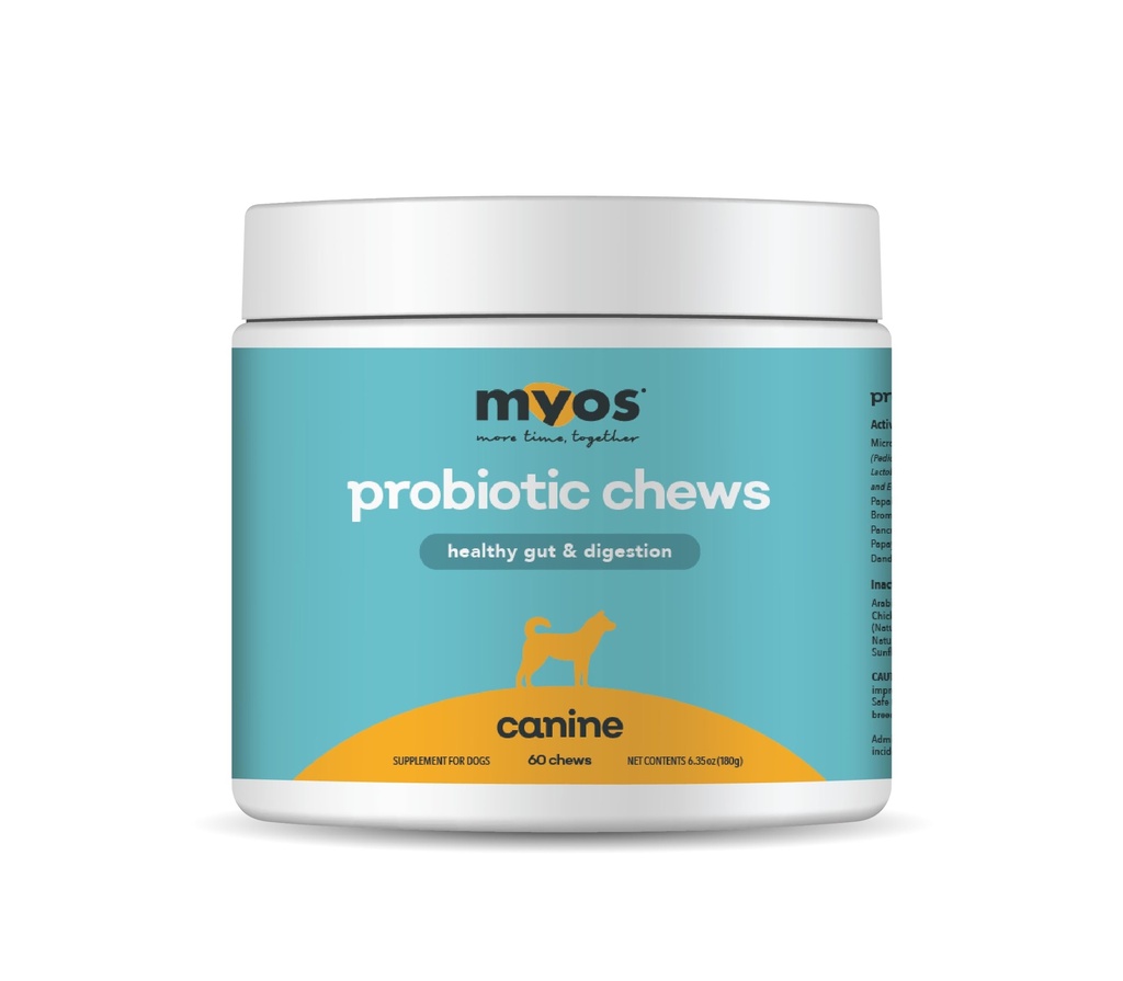 MYOS Mastigação probiótica para cães - apoio digestivo diário, promove a saúde completa da gut, a digestão da Aids, melhora a absorção nutriente, suporta o saudável Stool - tudo em um suplemento mastigável