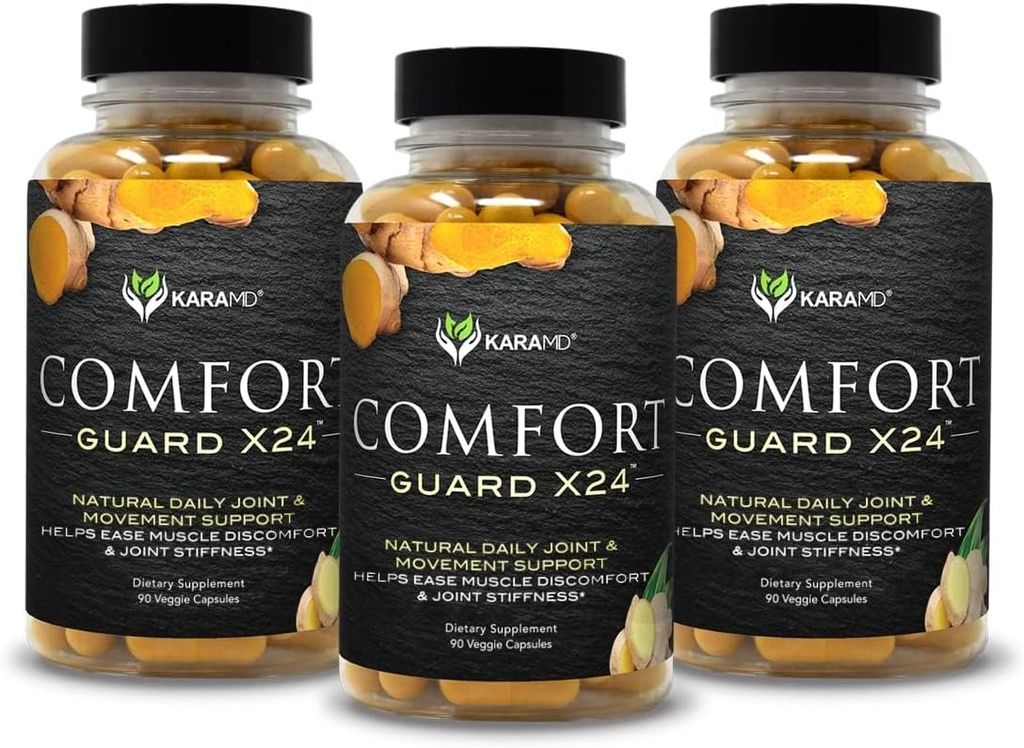 KaraMD Comfort Guard X24 □ Joint & Movement Support Supplement □ Curcumina Turmérica, Boswellia & Ginger □ Desconforto muscular fácil & Rigidez Conjunta □ Não-GMO, Gluten Free & Vegan Friendly (3 Pack)