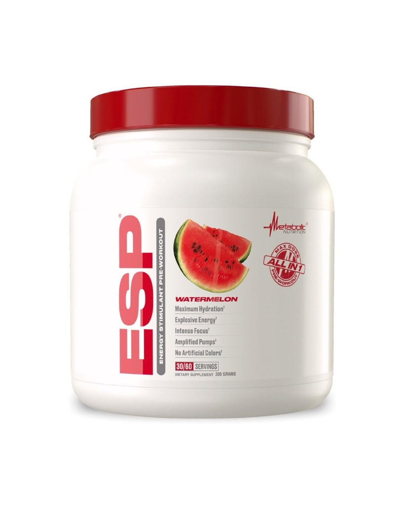 Nutrição Metabólica - ESP - Estimulando Pré-treino, Suplemento Pré-Trabalho Intra, Energía & Endurance Estimulando, Natural, Seguro & Melancia Melancia 300 Grams (90 Servimentos)