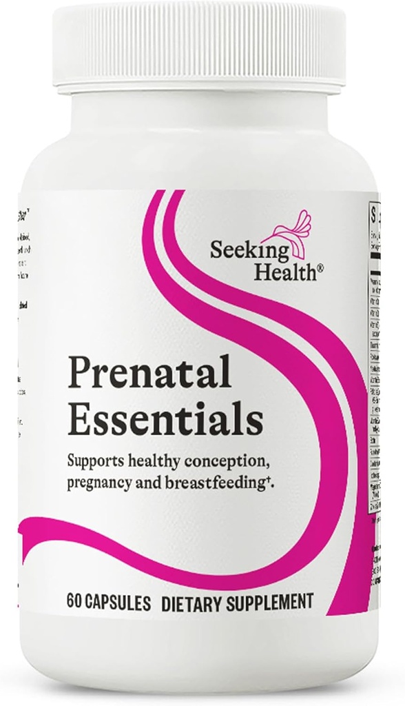 Busca de essências pré-natais de saúde, folato biodisponível metilado e B12, vitamina D3 e K2, nutrientes chave para apoiar a gravidez e amamentação, vegetariana (60 cápsulas)*