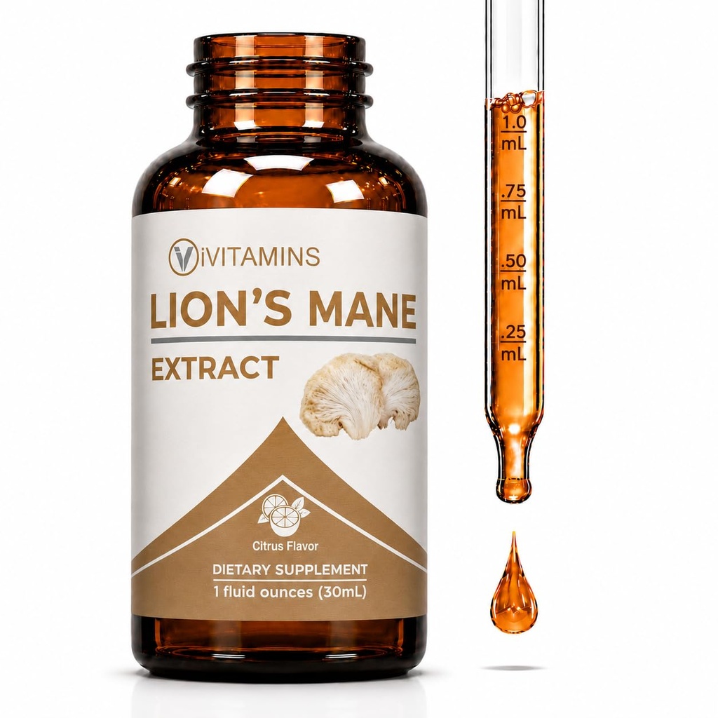 Lions Mane Liquid - Tintura de Mane de Leão para memória, foco e claridade - Suplemento de Mane de Leões - Suplemento de Cogumelo de Mane de Leão - Suplemento de Suporte Cerebral Nootrópicos - (1 pacote)