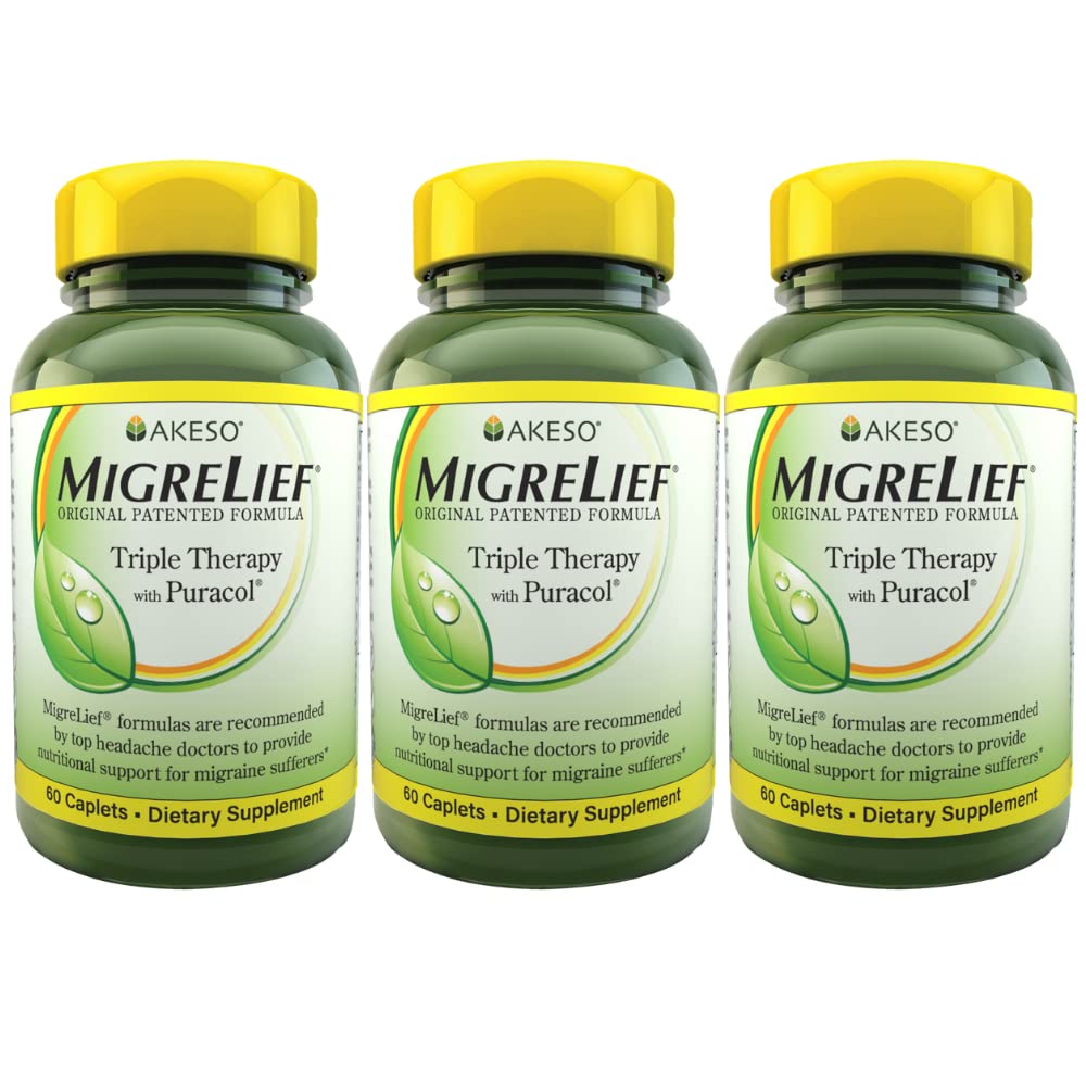 MigreLief Fórmula Original Tríplice Terapia com Puracol, 60 Contagem (Pacote de 3)