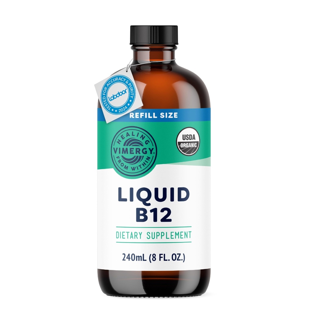 Refil Vimergy Liquid B12 – Suporte Cérebro de Absorção Rápida – Suplemento de Suporte Energético – USDA Certified Organic, Vegan, Non-GMO – 240 Servings (240 mL)