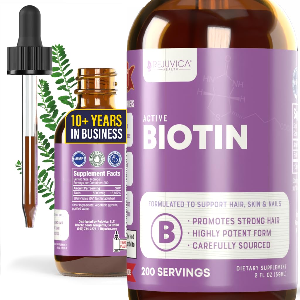 Rejuvica Health Active Biotin - Advanced Liquid Biotin Supplement - 5000mcg Suporte Pele e unhas de cabelo