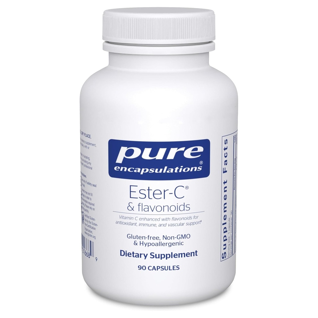 Encapsulamentos puros Ester-C & Flavonóides - Suplemento de vitamina C para antioxidantes - Imune & Suporte Vascular* com cálcio e rutina - Gentil em digestão - Vegan & Non-GMO - 90 Cápsulas