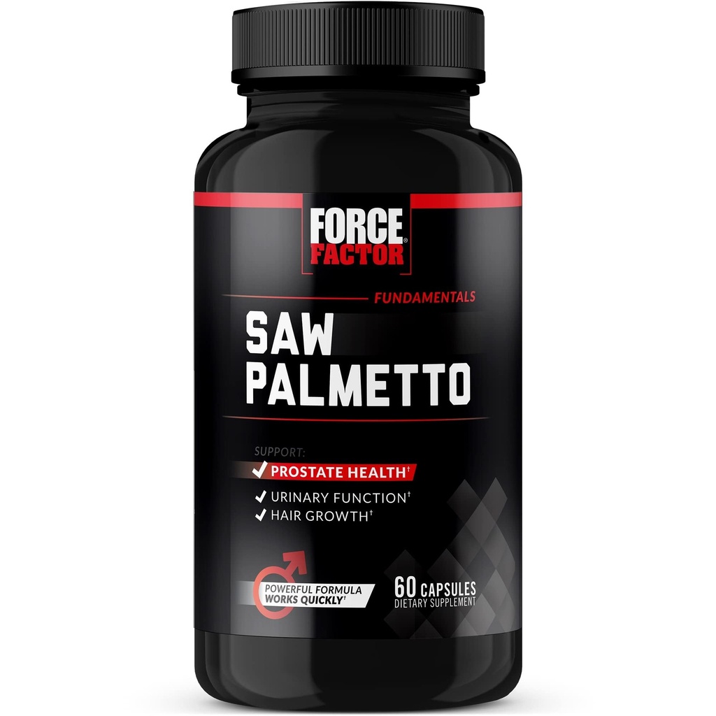 Force Factor Saw Palmetto para homens, suplemento de próstata para homens para apoiar a função urinária, alívio de próstata e crescimento do cabelo, com bioperine para absorção superior, 60 cápsulas