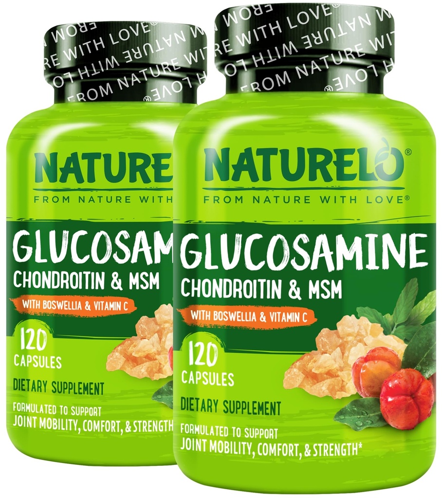 NATURELO Glucosamina Condroitin HSH com Boswellia e Vitamina C - Suplemento para Conforto, Mobilidade e Força Conjuntos - 120 Cápsulas (Pacote de 2)
