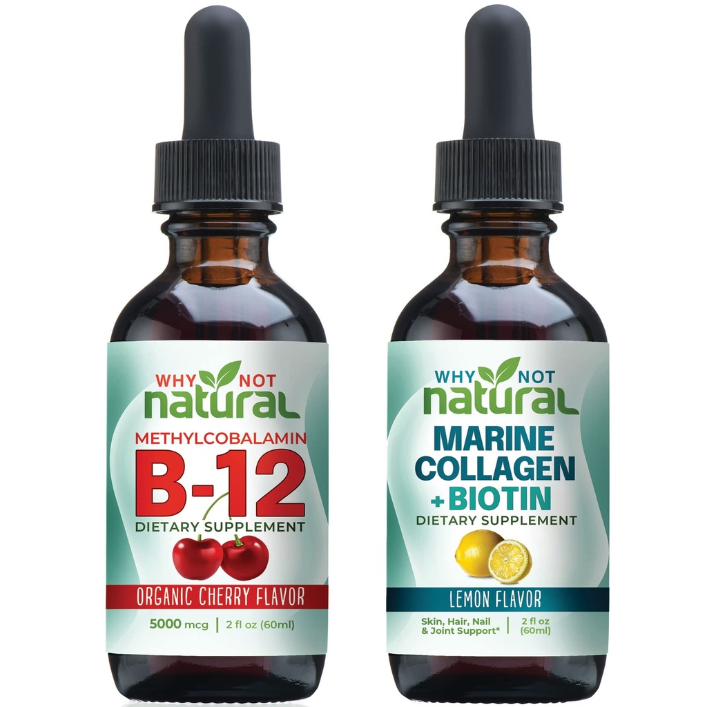 Por que não gotas orgânicas naturais B12 e Colágeno Marinho Líquido com Biotina
