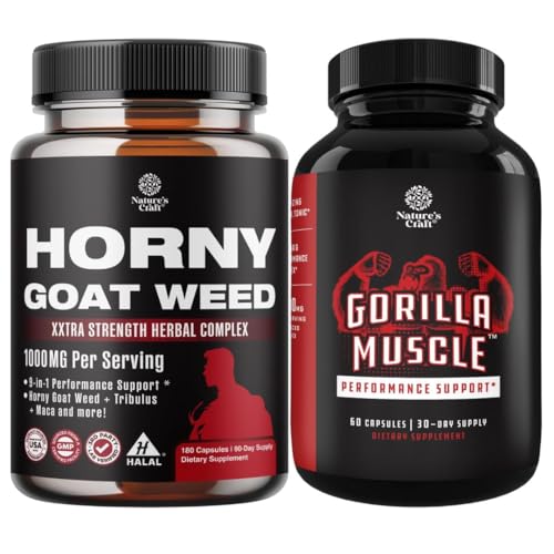 Pacote de Erva de Cabra Horny com Raiz de Maca Preto, Tongkat Ali, Saw Palmetto & Panax Ginseng Extract para resistência & energia e força extra Testosterona Booster - Suplemento de alargamento muscular para homens