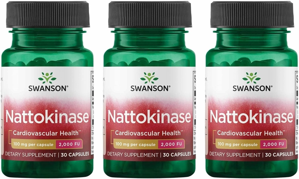 Swanson Nattokinase 2000 Unidades Fibrinolíticas 100 Milligrams 30 Cápsulas Enzima (3 Embalagem)
