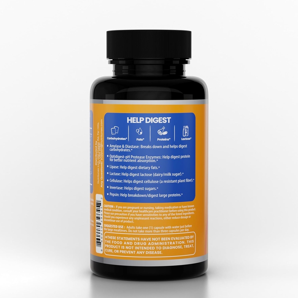 Tudo-em-um Multi Enzyme Digestive Enzimas Suplemento – Facilmente quebra carboidratos, gorduras, proteínas e leite – Suprimentos de 60 dias Digestion saudável, Bloating Alief & Gut Comfort – Vegan