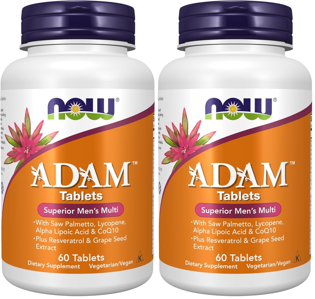 AGORA Suplementos, ADAMTM Multivitamina masculina com serra Palmetto, Licopeno, Ácido Alfa Lipóico e CoQ10, Mais Resveratrol Natural & Extrato de Sementes de Uva, 60 Comprimidos (Pacote de 2)