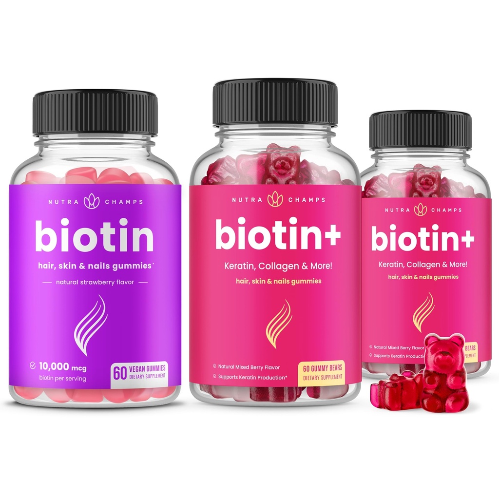 NutraChamps pacote completo de biotina para cabelos, pele e unhas. Biotina e Biotina+