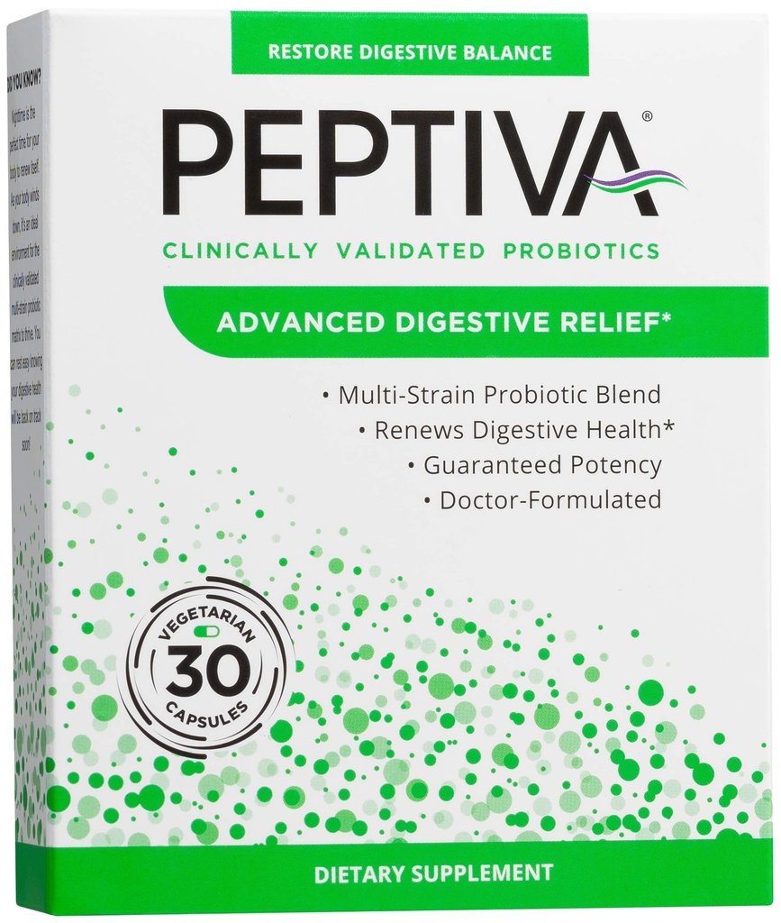 Peptiva Advanced 50 bilhões de CFU Probiótico - Alívio Digestivo - Clinicamente Validado, Premium Probiótico, 30ct