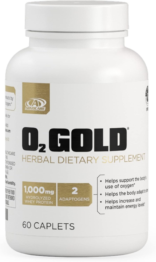 AdvoCare O2 Gold - Suplemento de Oxigénio Sangue com Rodiola Rosea Root & Hydrolyzed Whey Protein - Suporta Energia* - 60 Caplets