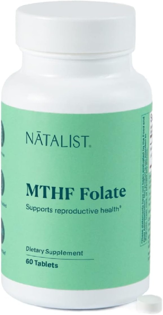 NATALIST MTHF Folato 1000 mcg (L-5-MTHF) apoia fertilidade saudável e gravidez para as mulheres - Suplemento diário de folato para a saúde reprodutiva e desenvolvimento fetal - Vegan, Gluten-Free - 60 Comprimidos