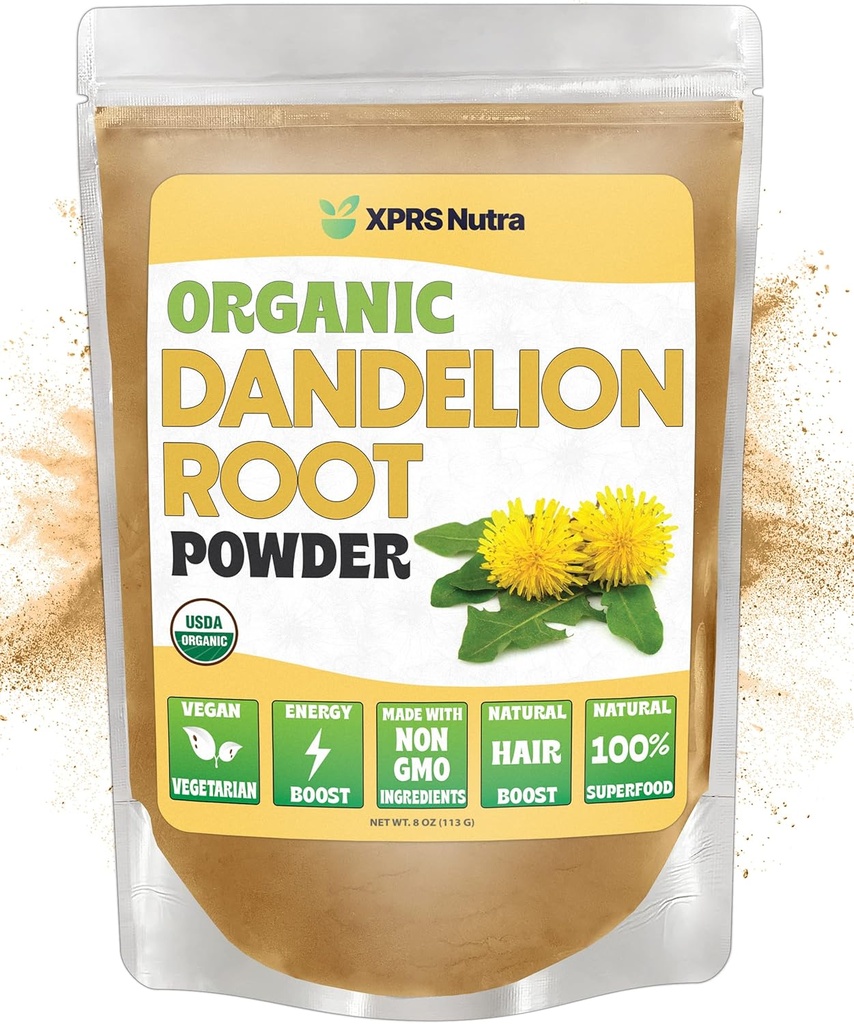 XPRS Nutra Organic Dandelion Root Powder - Vegan Friendly Antioxidant Power para suporte de fígado - Raíz de Dandelion para chá e bebidas - Imune Boosting Dandelion Powder (8 Ounce)