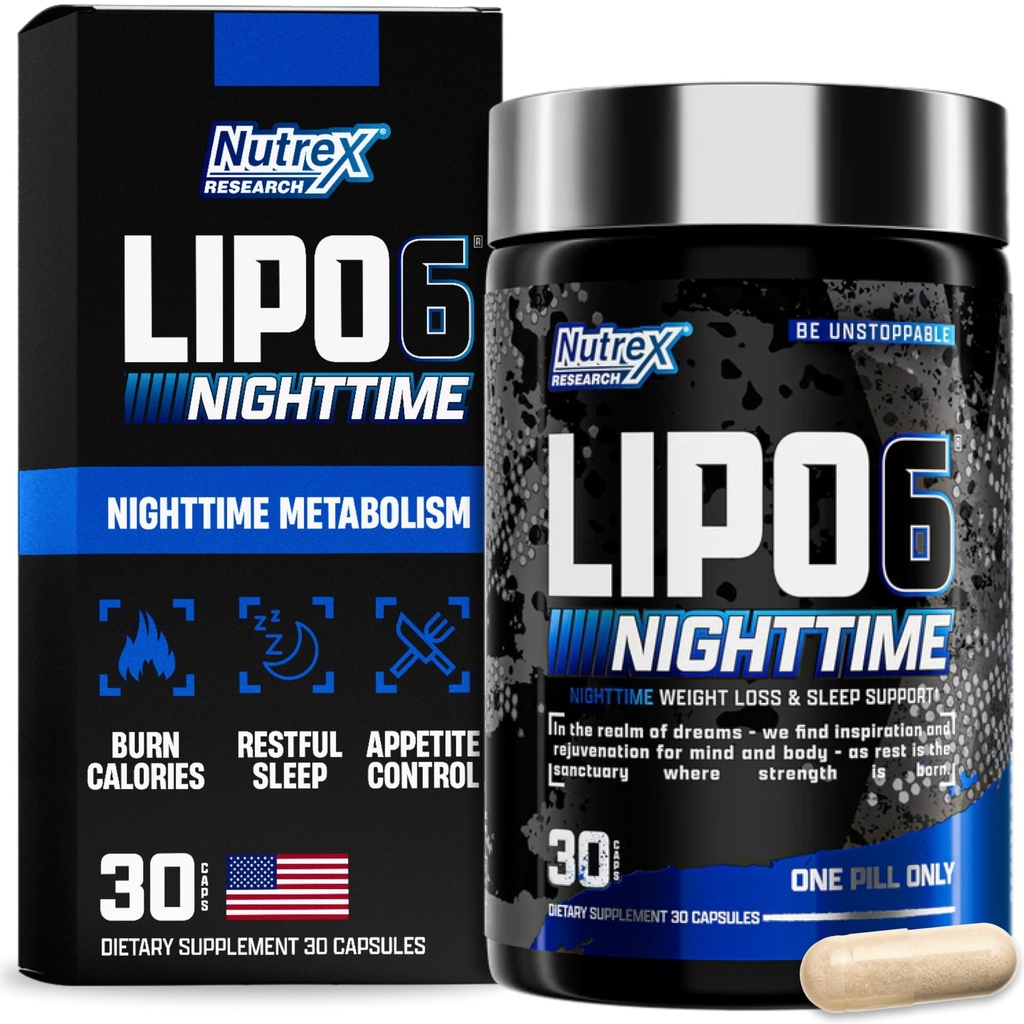 Nutrex Lipo 6 queimador de gordura noturno , Melatonina ajuda para o sono e perda de peso pílulas de dieta para homens e mulheres , durante a noite metabolismo impulsionador apetite suppressor , , 30 Servings (1)