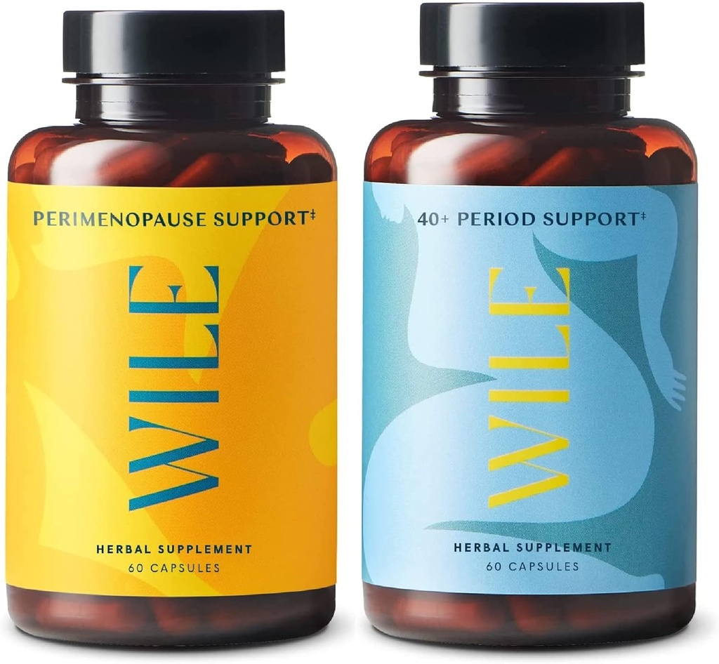 Suporte à Perimenopausa Wile & 40+ Suporte Periódico, 2-Pack, PMS Relief & menopausaus Supplements for Women, (2) Garrafas de 60 Cápsulas Cada, 120 Total