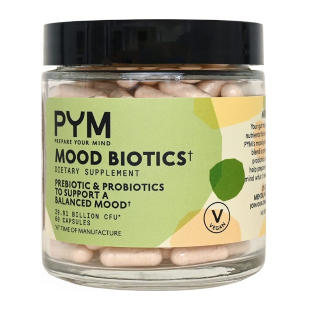 Prebióticos e Probióticos Biotics Mood por PYM com 22.91 Bilhões UFC (60 Conde) Gut Health & Mood Support Supplement □ Não-GMO, Vegan, Gluten Free