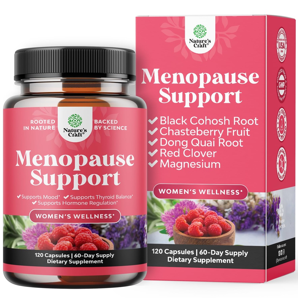 Completo Suplemento de Menopausa de Ervas para Mulheres - Cápsulas Equilíbrio de Hormônios Femininos para Sudorese Noturna Hot Flashes & Mood Swings com Dong Quai, Chaste Berry & Black Cohosh Root - 120 Count Pack