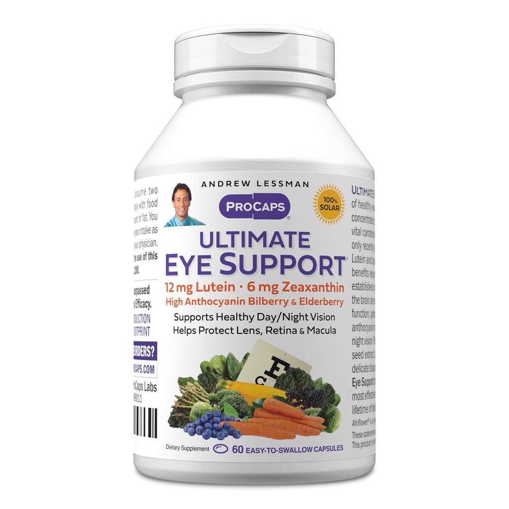 ANDREW LESSMAN Ultimate Eye Support 60 Softgels - 12mg Lutein, 6mg Zeaxanthin, Bilberry, Nutrientes chave para apoiar a saúde ocular e promover visão saudável. Sem aditivos. Fácil de engolir Softgels