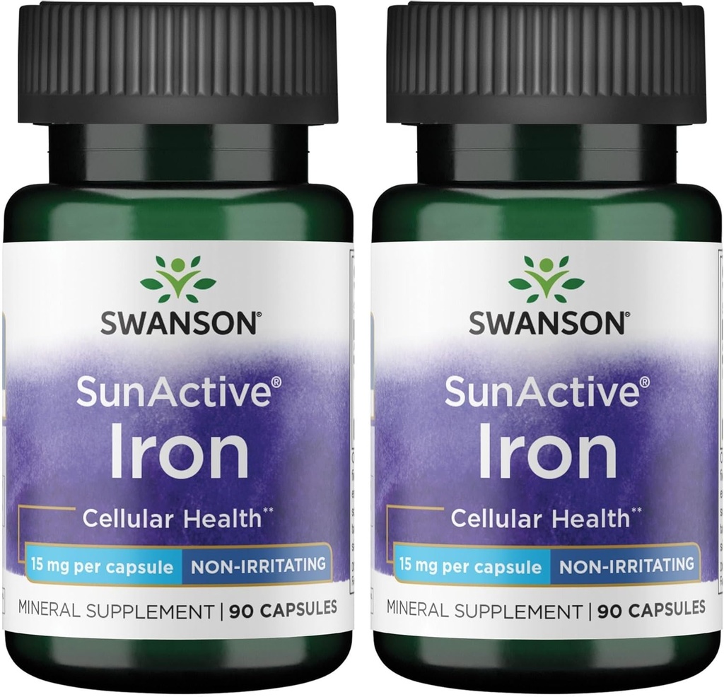 Swanson Sunactive Iron 15 Milligrams 90 Cápsulas (2 Embalagem)