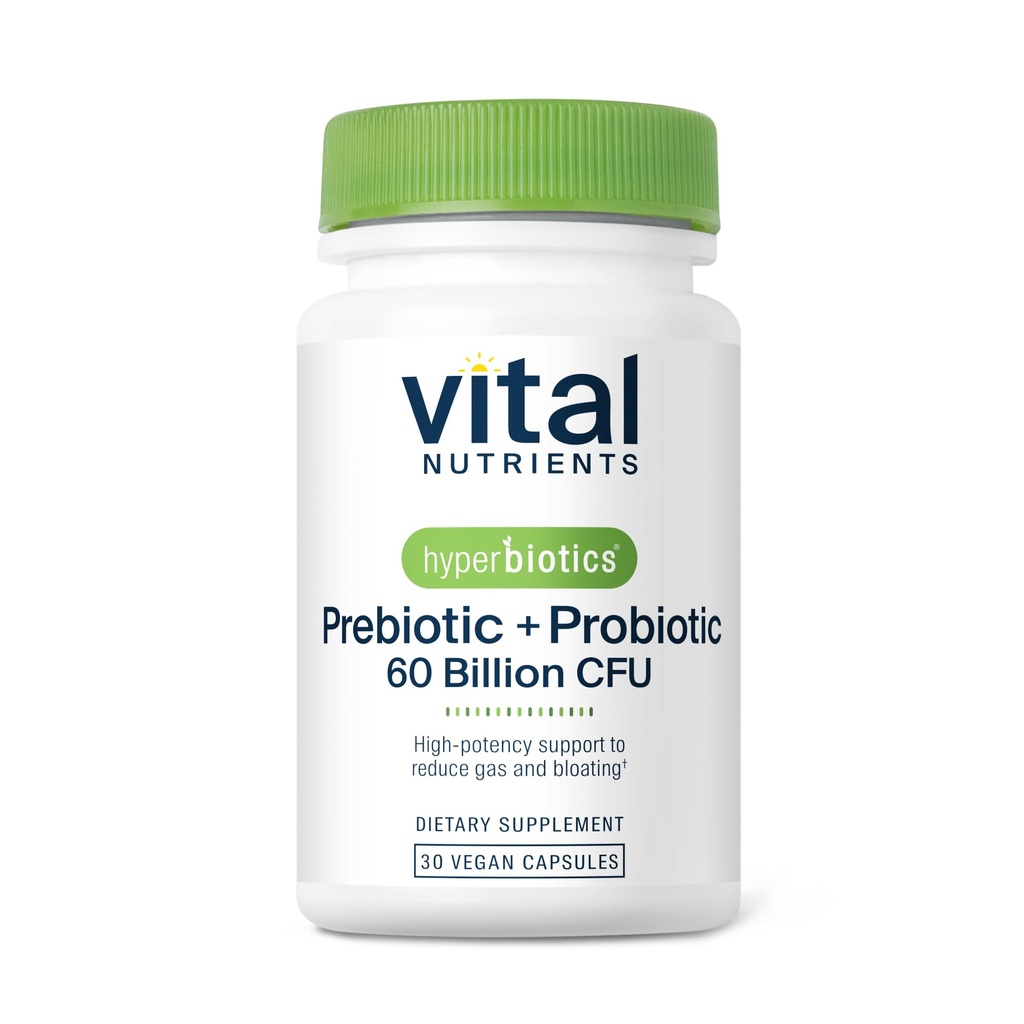 Hiperbióticos Nutrientes Vitais Prebióticos e Probióticos para Mulheres e Homens 60 bilhões de UFC Pré e Probióticos Suporta Saúde Digestiva, Obstipação, Diarréia, Gás e Bloating* 30 Cápsulas Vegan