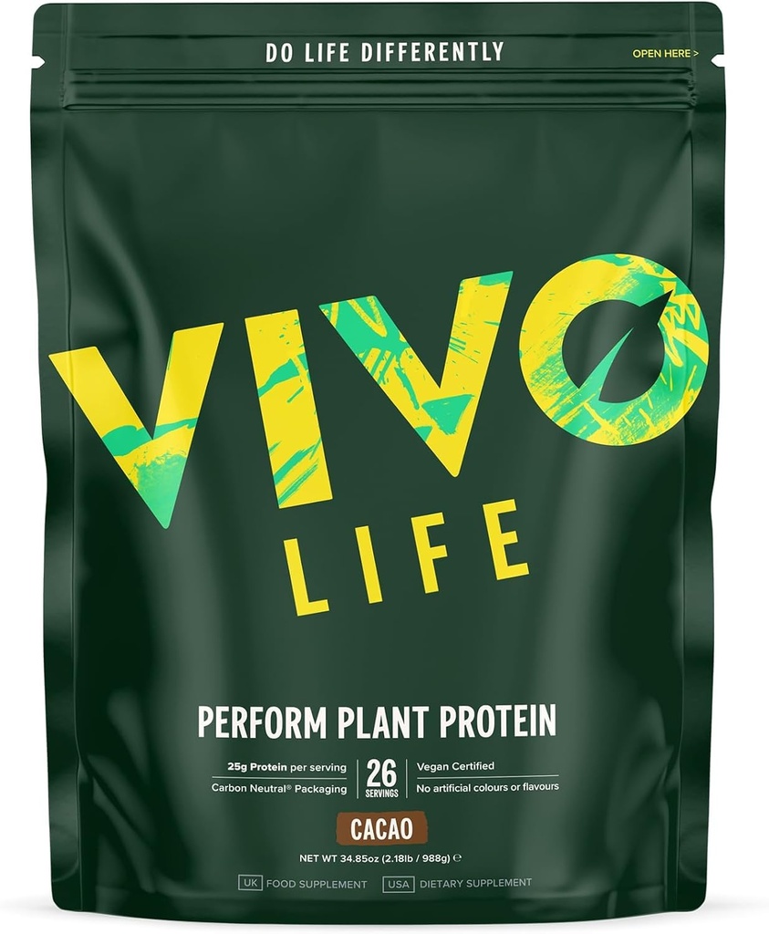 Vivo viva Execute Proteínas de Planta em Pó 25g Proteína com 6g BCAAs, Ferro, Zinco, Açafrão e Erva Mistura de Enzimas de Lactose Livres e Fácil de Digerir, Nutrição Baseada em Plantas