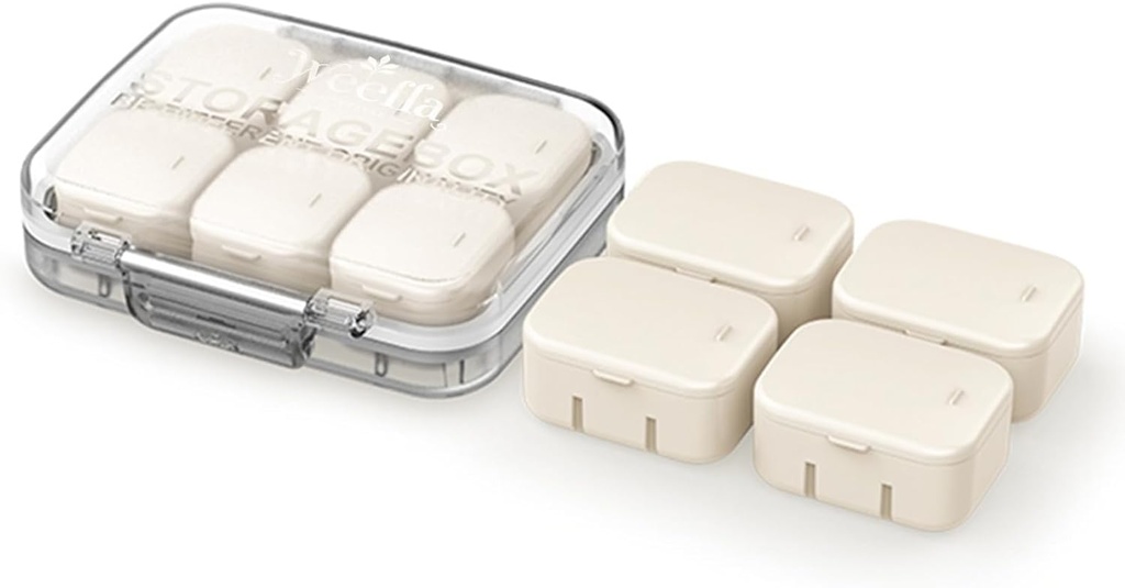 Organizador de comprimidos de viagem ultra pequena para bolsa, 10 minúsculas caixas internas destacáveis, suporte de caixa de vitamina hermética com adesivos de cor, recipiente de medicina bonito compacto e portátil para suplemento (AP)