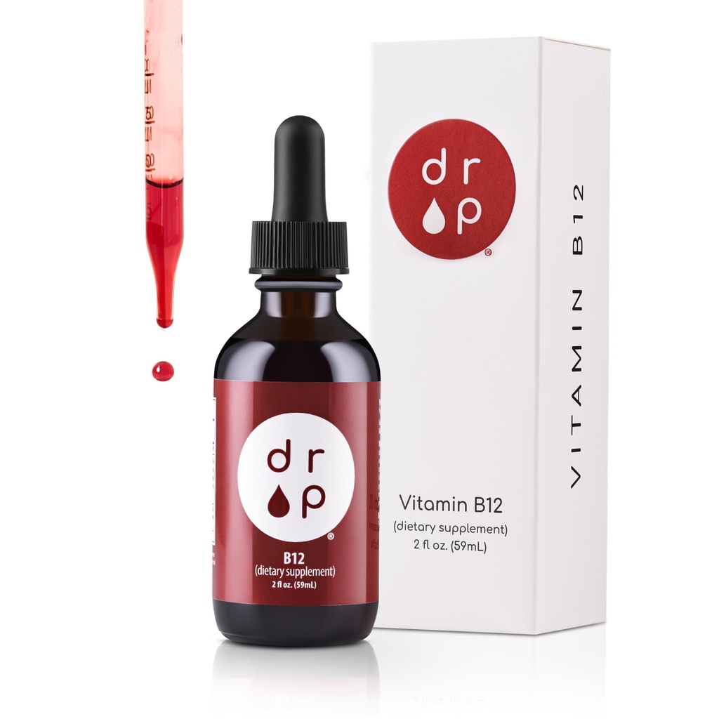 Vitamina B12 2500 mcg 2 oz Drops líquidos para produção de energia, Saúde do Sistema Nervoso - Sem conservantes artificiais, Não-GMO, Glúten livre, Vegan-Amigo