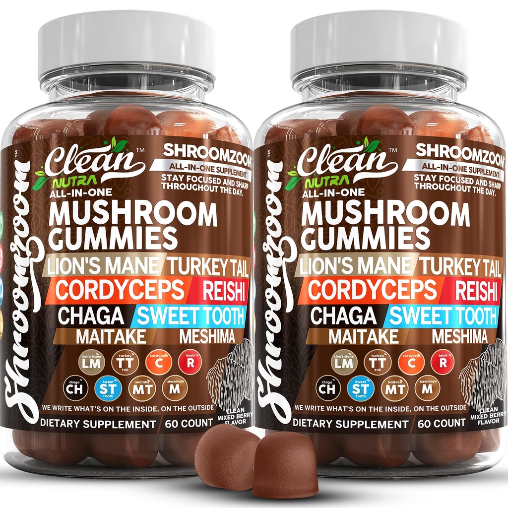 15in1 Pastilhas de cogumelos com jujuba de leão Turquia cauda Cordyceps Reishi Chaga doce Toot Maitake Meshima Poria Cocos Shiitake Tremella, Oyster Agaricus cogumelos para homens e mulheres Suplemento - 2Pack