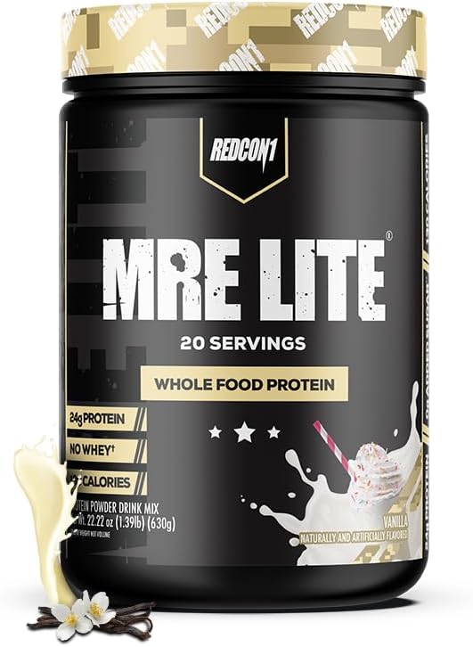 REDCON1 MRE Lite Proteína Alimentar Integral Pó, Baunilha - Baixa Carb & Whey Substituição de Refeição Livre com Misturas de Proteína Animal - Suplemento Fácil de Digerir Made with MCT Oils (20 Servings)