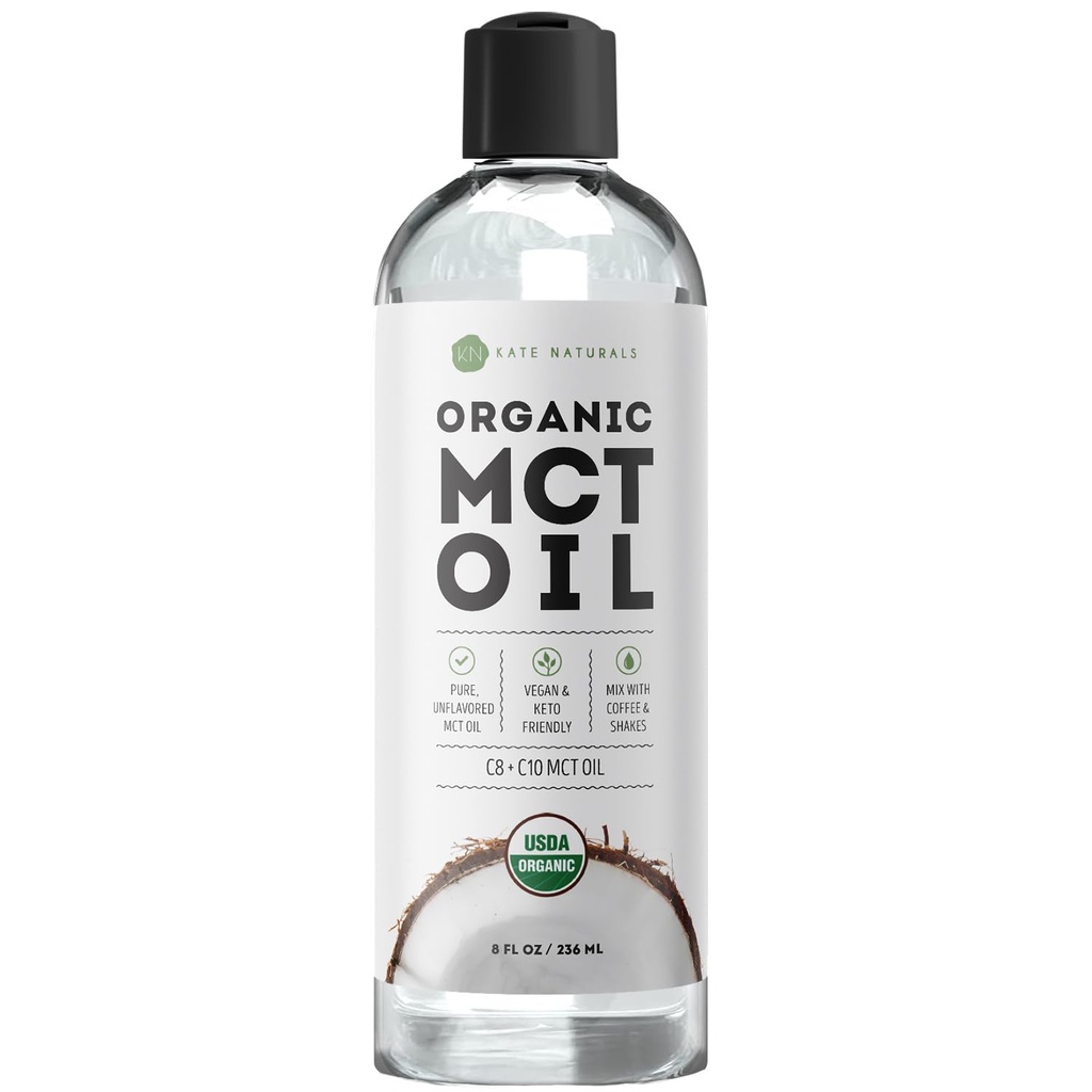 Kate Naturals Óleo MCT para café. Óleo puro de coco MCT C8 e C10 (8 oz, orgânico, sem sabor)