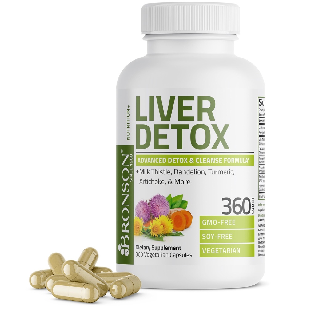 Bronson Liver Detox avançada Detox & Cleansing Fórmula suporta a função de fígado de saúde com cardo de leite, raiz de dente-de-leão, alcaçuz, folha de alcachofra & mais, não-GMO, 360 cápsulas vegetarianas