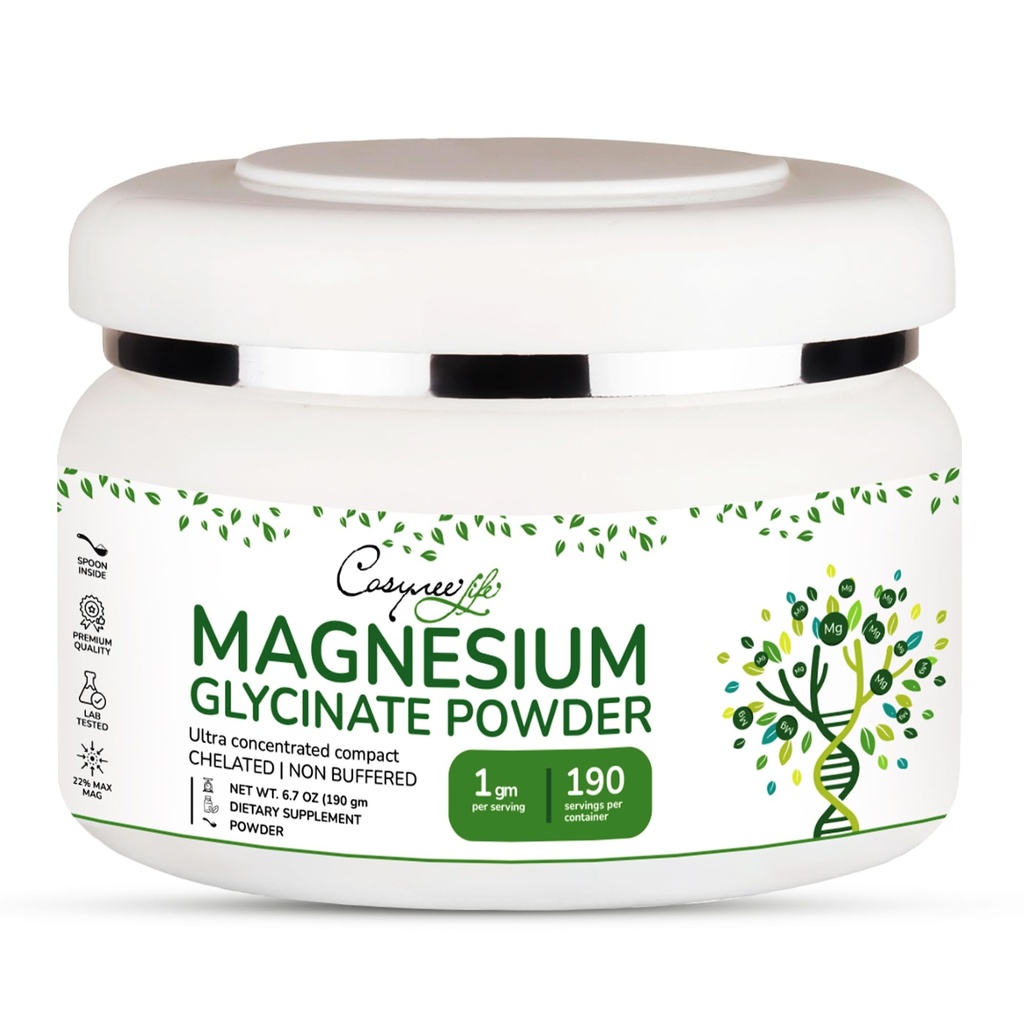 Glicinato de magnésio 220mg Pó de Magnésio de Alta Absorção para Sono, Calmo, Bisglicinato de Magnésio Quelado em Pó Glicinato de Magnésio 190